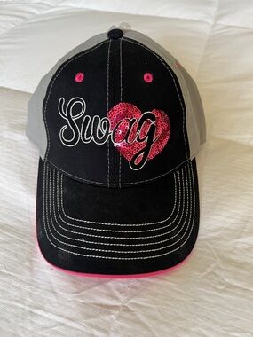 Black & Gray Hat with Pink Sequin Heart
